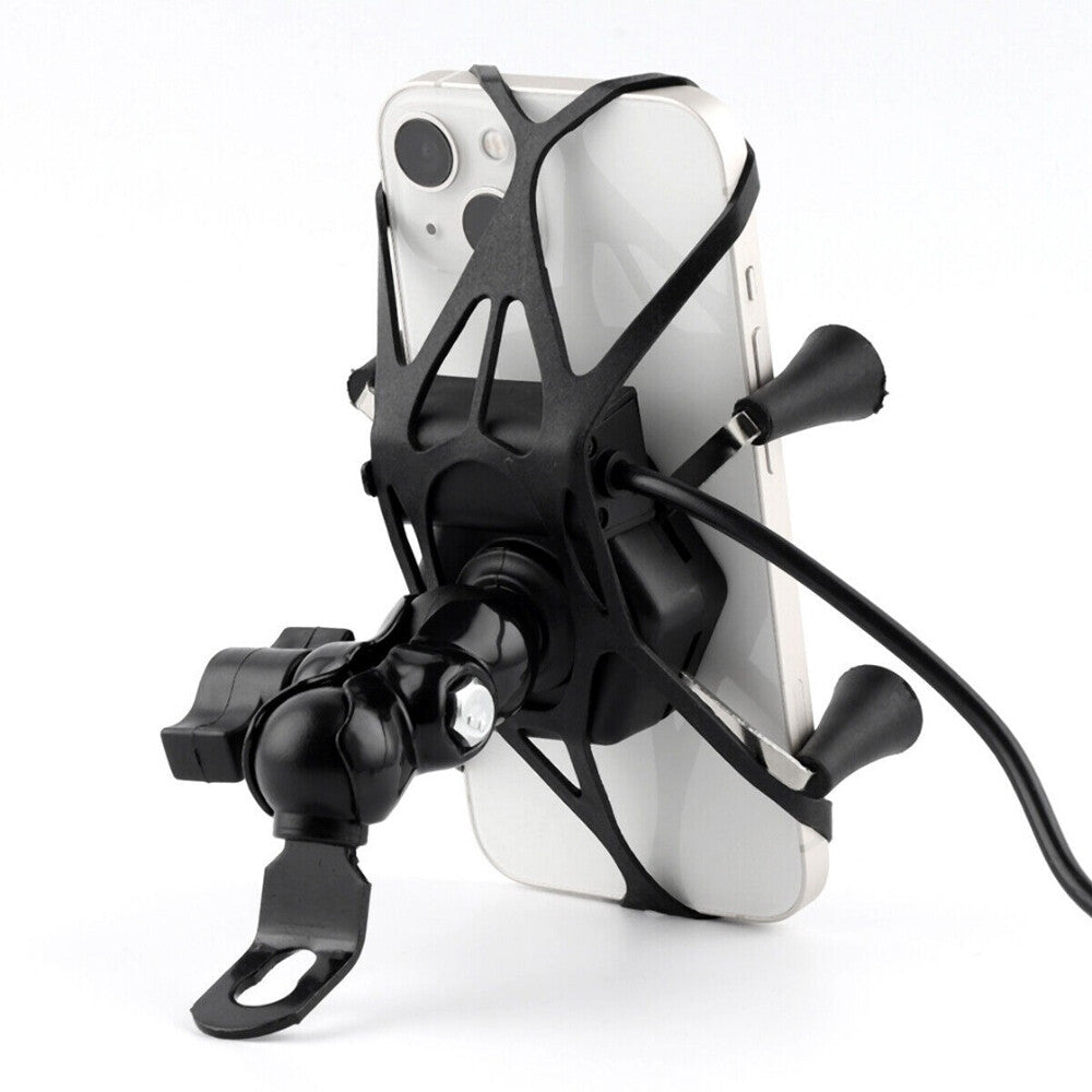 Motorcycle Motorbike Phone GPS Mirror Bracket Holder Mounts W/ USB Charger Port