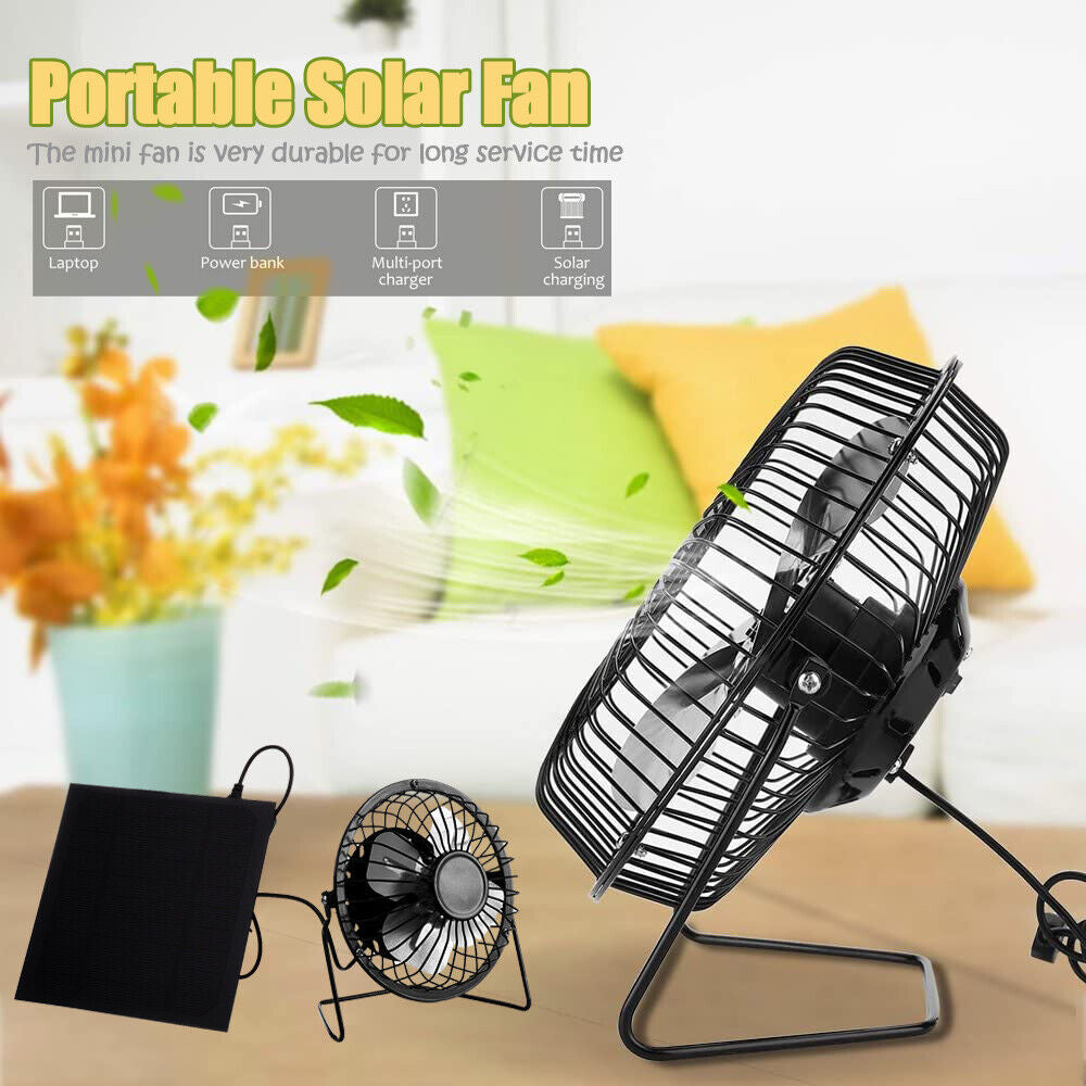 Solar Powered Fan Portable Mini Ventilator Greenhouse Pet Dog Chicken House Cool