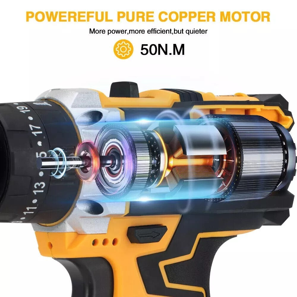 Hammer Drill Cordless Brushless Impact Driver Combo Kit with 2 Battery & Charger