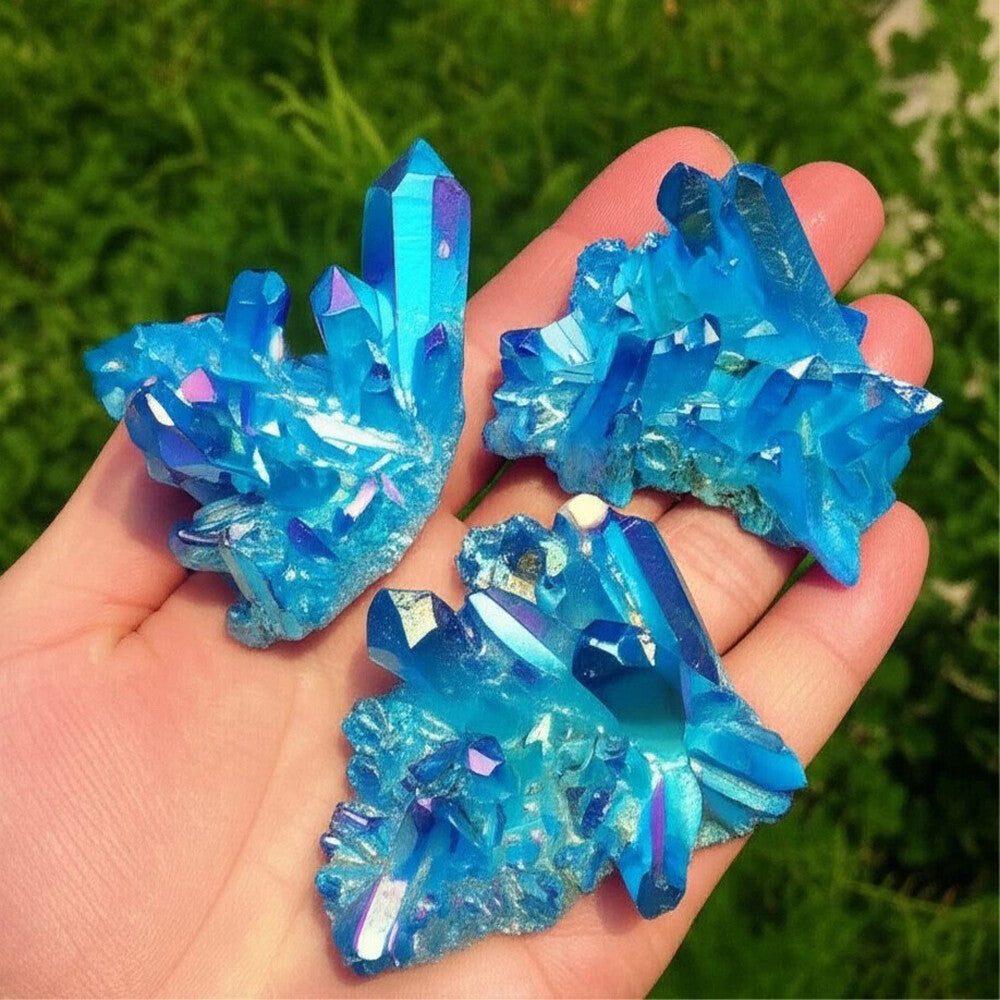 80-100G Titanium Aura Blue Crystal Rock Rainbow Healing Cluster Geode Decor Gift