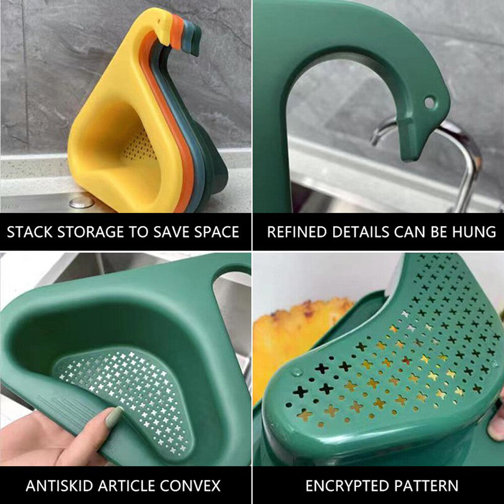 2 PCS Kitchen Sink Rack Strainer Basket Filter Swan-Shaped Drain ORANGE+GREEN US