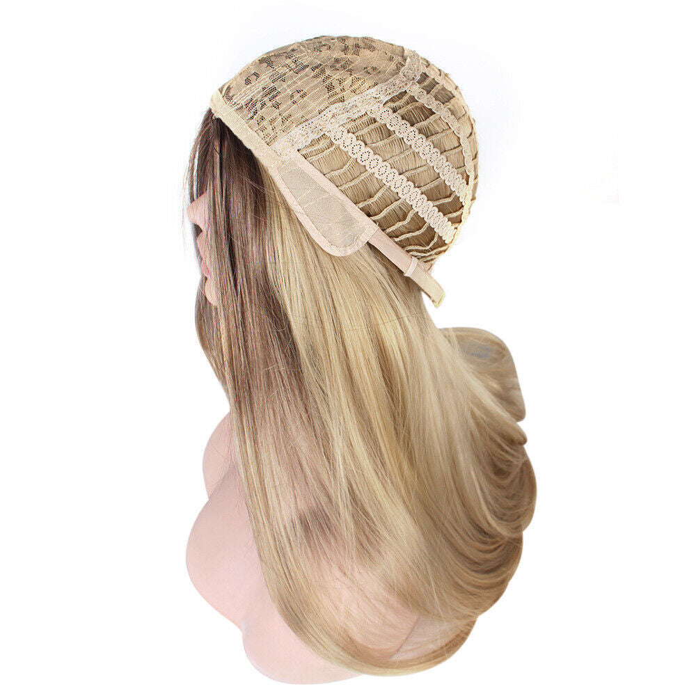 Ombre Blonde Women Real Long Straight Hair Wigs Ladies Natural Cosplay Full Wig