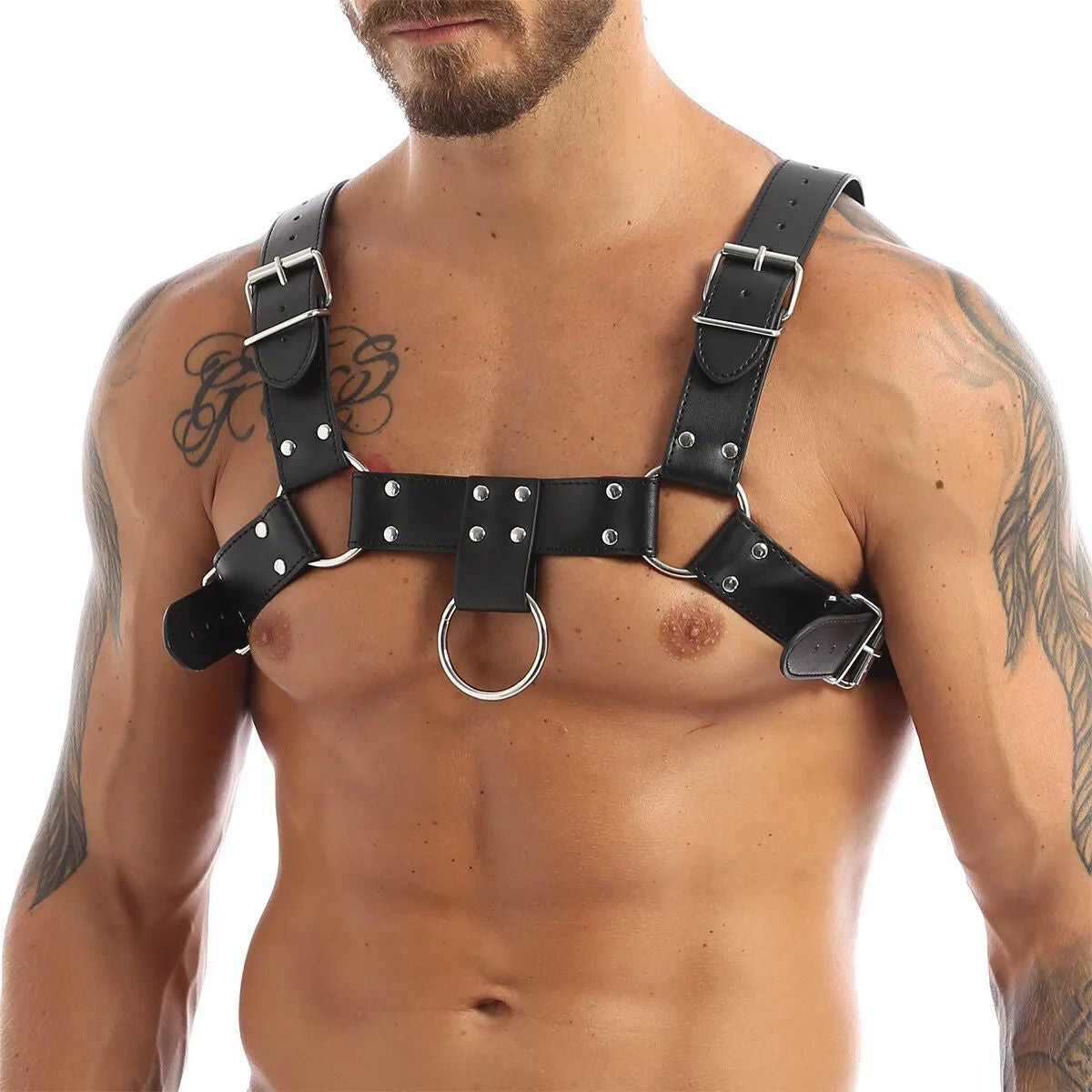 Men Adjustable PU Leather Body Chest Harness Belt Shoulder Elastic Buckle Strap