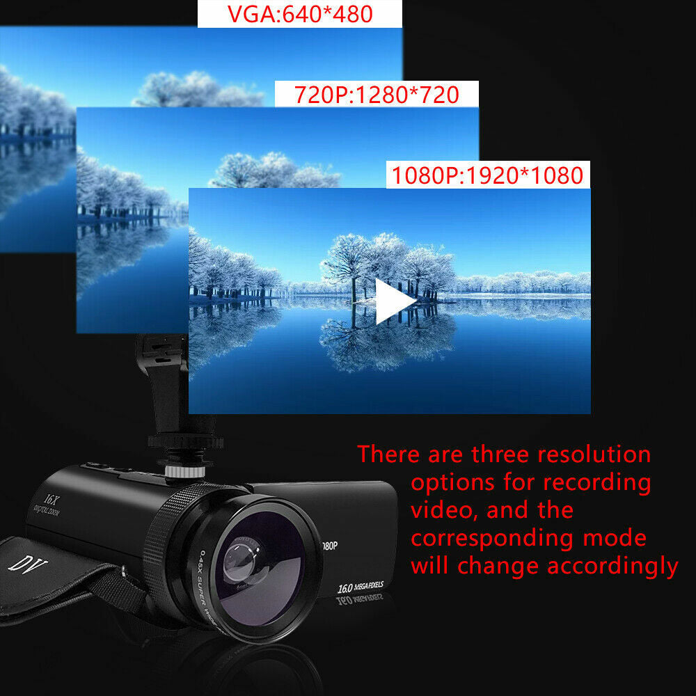 HD 1080P Digital Video Camera Camcorder Youtube Vlogging Recorder W/Microphone