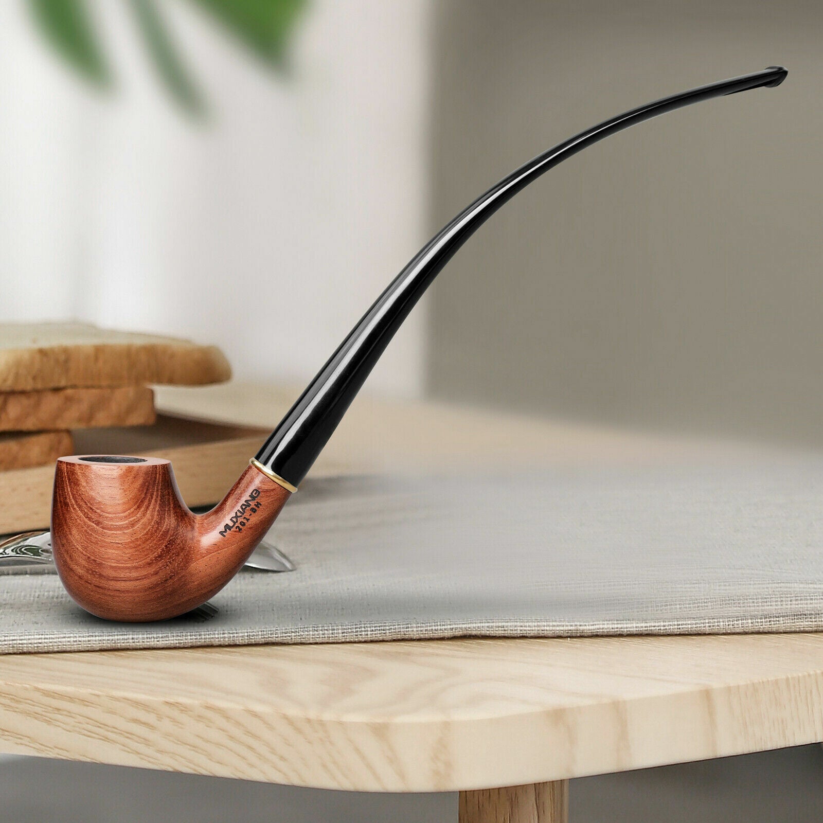 Rosewood Churchwarden Gandalf Pipe Long Stem Bent Tobacco Pipe with Accessories