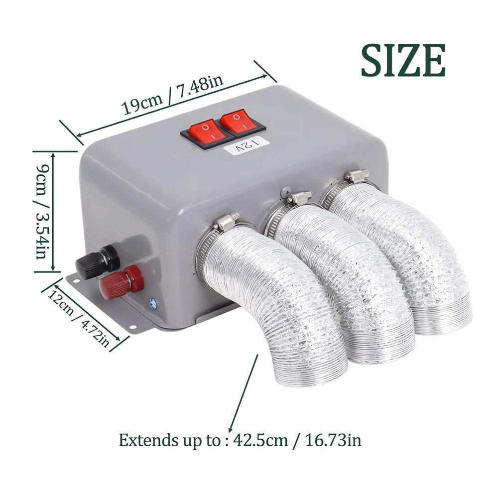 800W Electric Car Heater 3 Hole 12V DC Heating Fan Defogger Defroster Demister