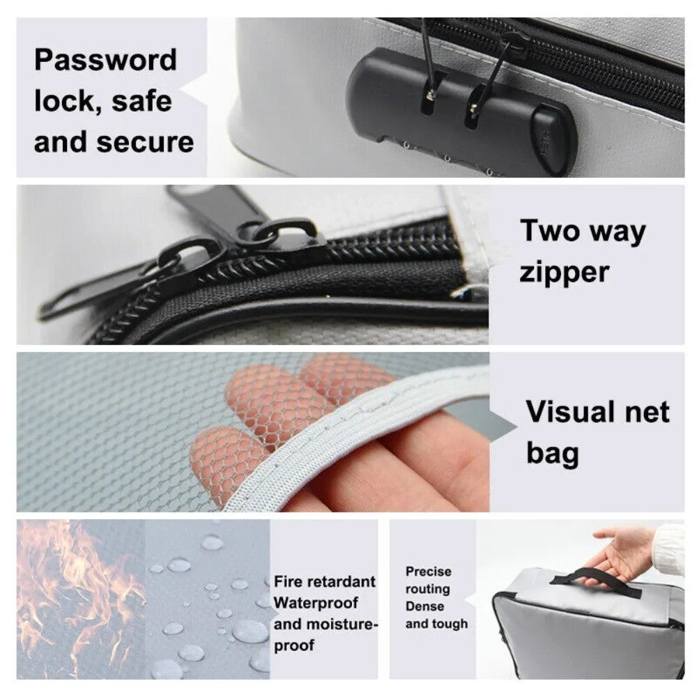 Fireproof Document Box with Lock File Storage Organizer Box Waterproof Safe Bag