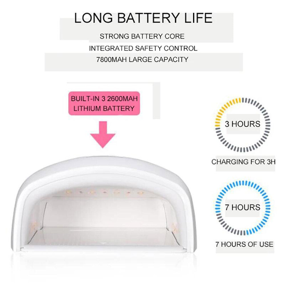 White 48W Cordless Wireless Rechargeable LED/UV Nail Lamp Gel Polish Nail Dryer