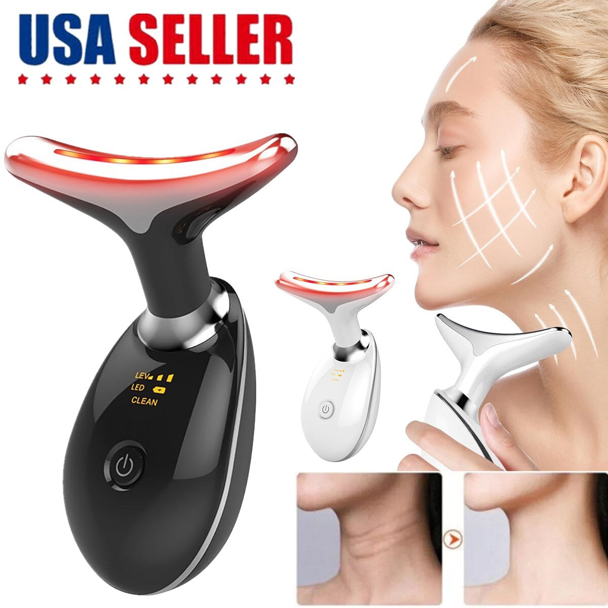Neck Face Lifting Massager Skin Tighten Device LED anti Wrinkle Double Chin US