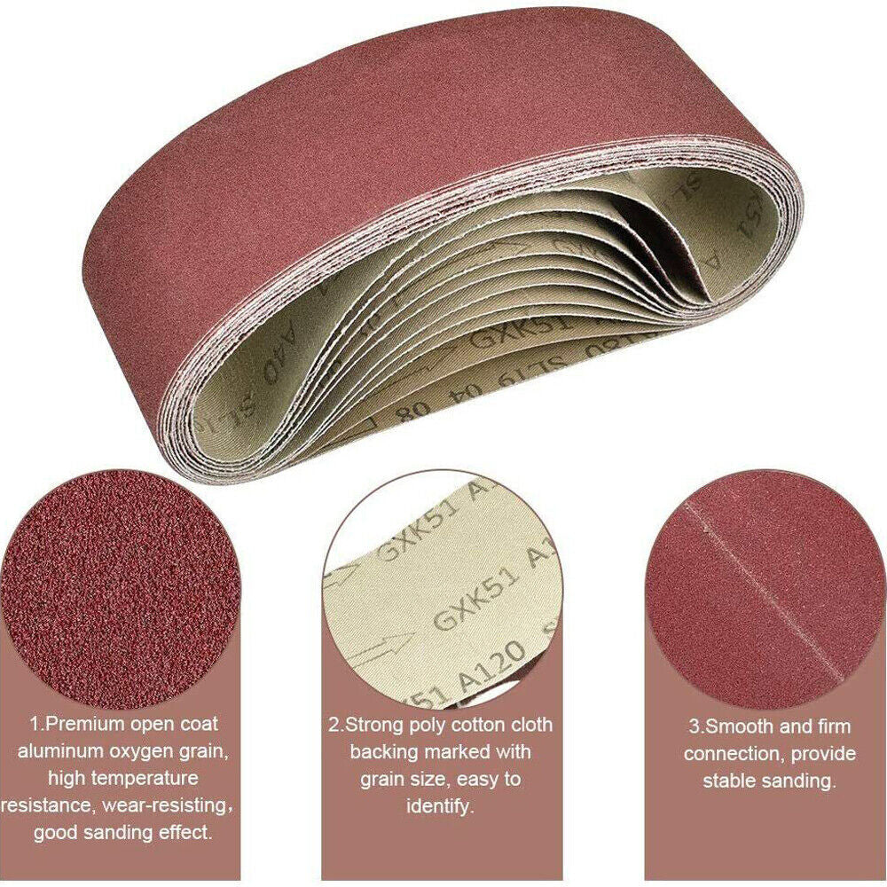 20PCS Belt Sander Sandpaper 3X21 Sanding Belts 40 60 80 120 150 240 400 Grit US