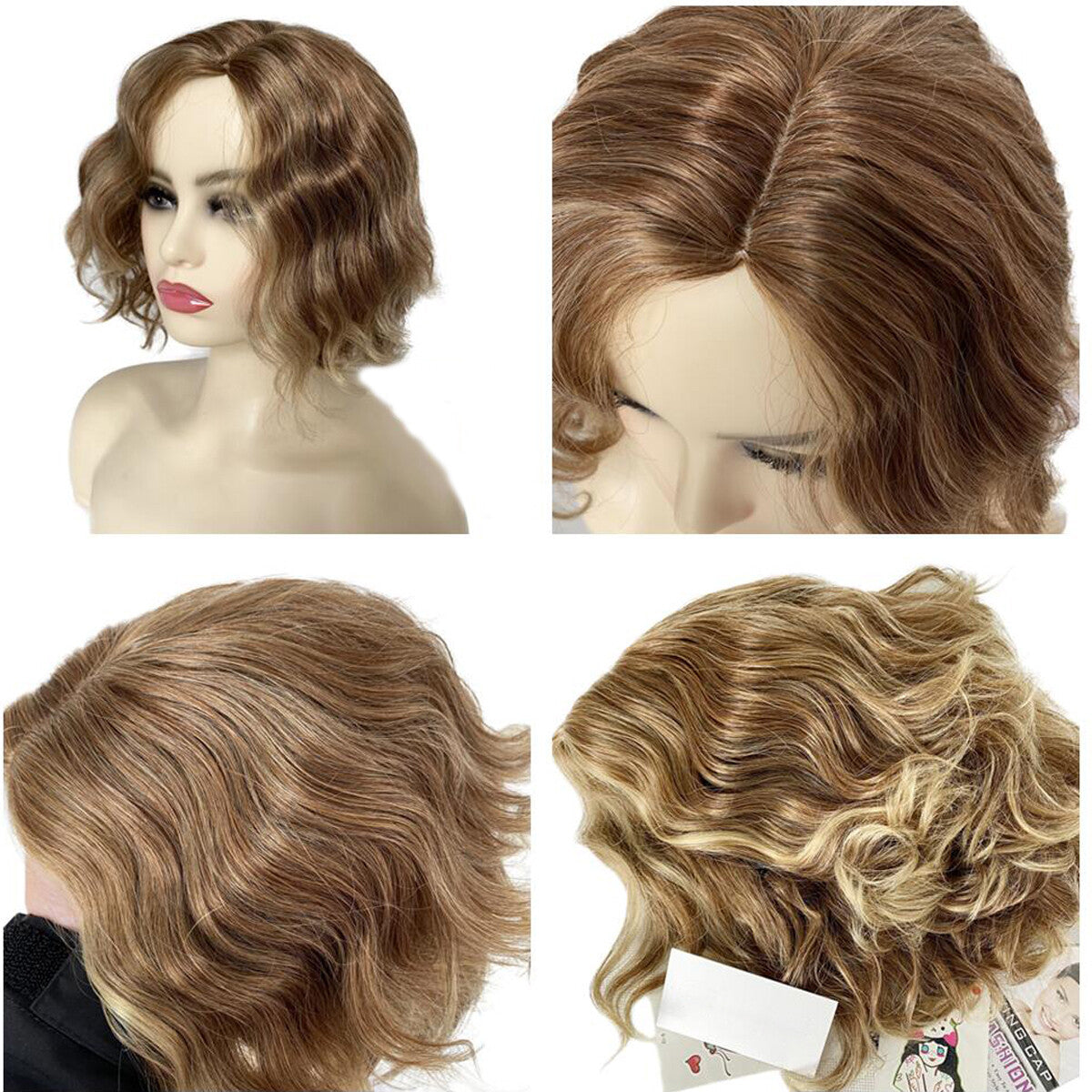 10 Inch Women Short Blonde Curly Wavy Bob Wig Bangs Fluffy Cosplay Party Real US
