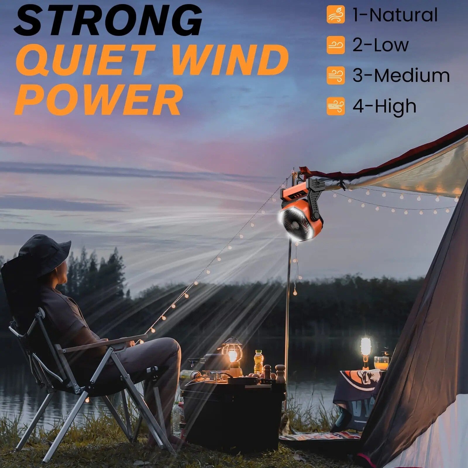 Camping Fan up to 99Hours Battery Powered Portable Outdoor W/22000Mah Power Bank