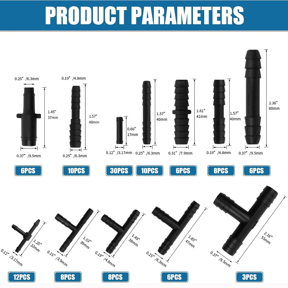 Vacuum Connector Assortment Vacuum Line Fittings Kit 113PCS Tubes 12 Sizes US