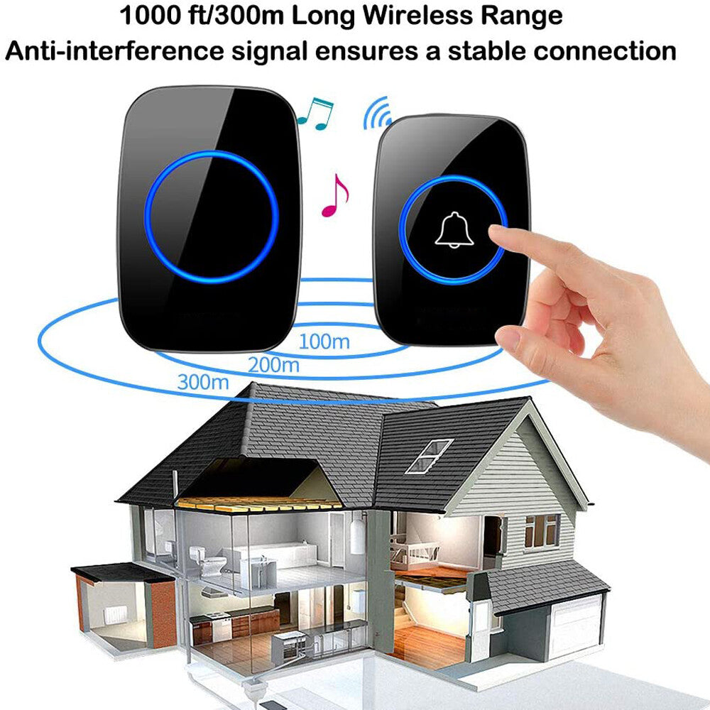 1000FT Wireless Doorbell Waterproof 2 Plugin Receiver Adjustable Volume 38 Chime
