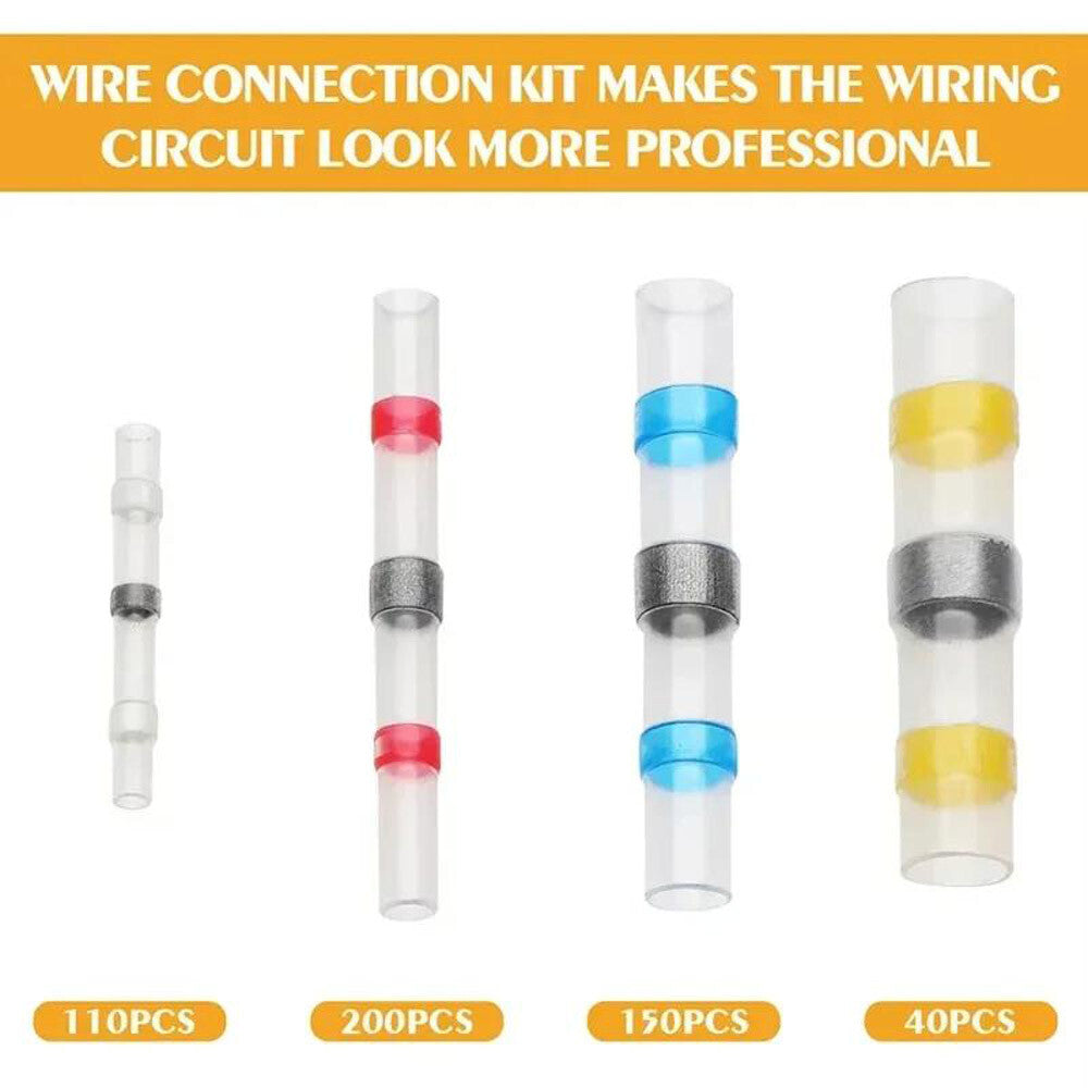 500X Heat Shrink Waterproof Solder Seal Sleeve Wire Butt Connectors Terminal Kit