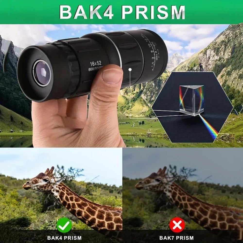 16X52 Dual Focus Monocular Zoom Rubber Armored Telescope for Hunting / Camping