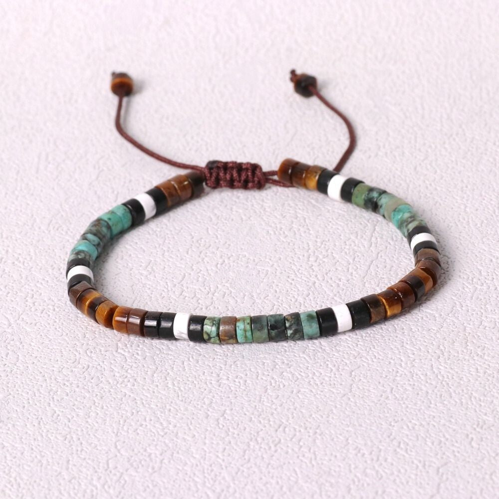 African Turquoise & Tiger Eye Beads Gemstone Healing Dainty Women Men Bracelet