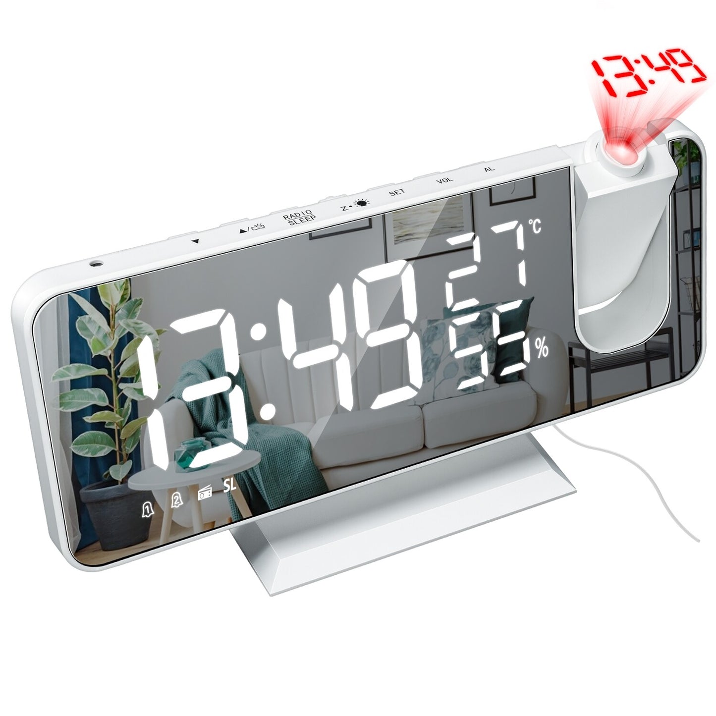 7.5" LED Digital Projector Projection Snooze Dual Alarm Clock FM Radio Timer USB