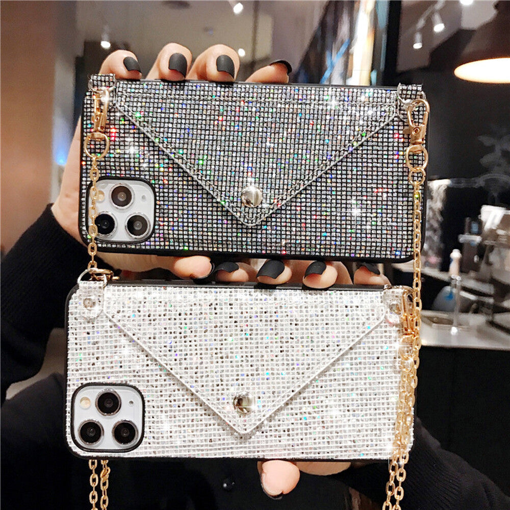Bling Glitter Card Pocket Case Cover for Iphone 13 12 11 XS Max XR X & Strap US
