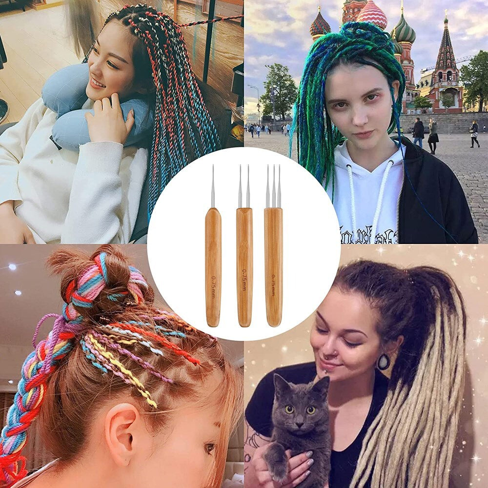 5PCS DIY Crochet Needle Hook Bamboo Handle Dread Knit Hair Making Braiding Tool
