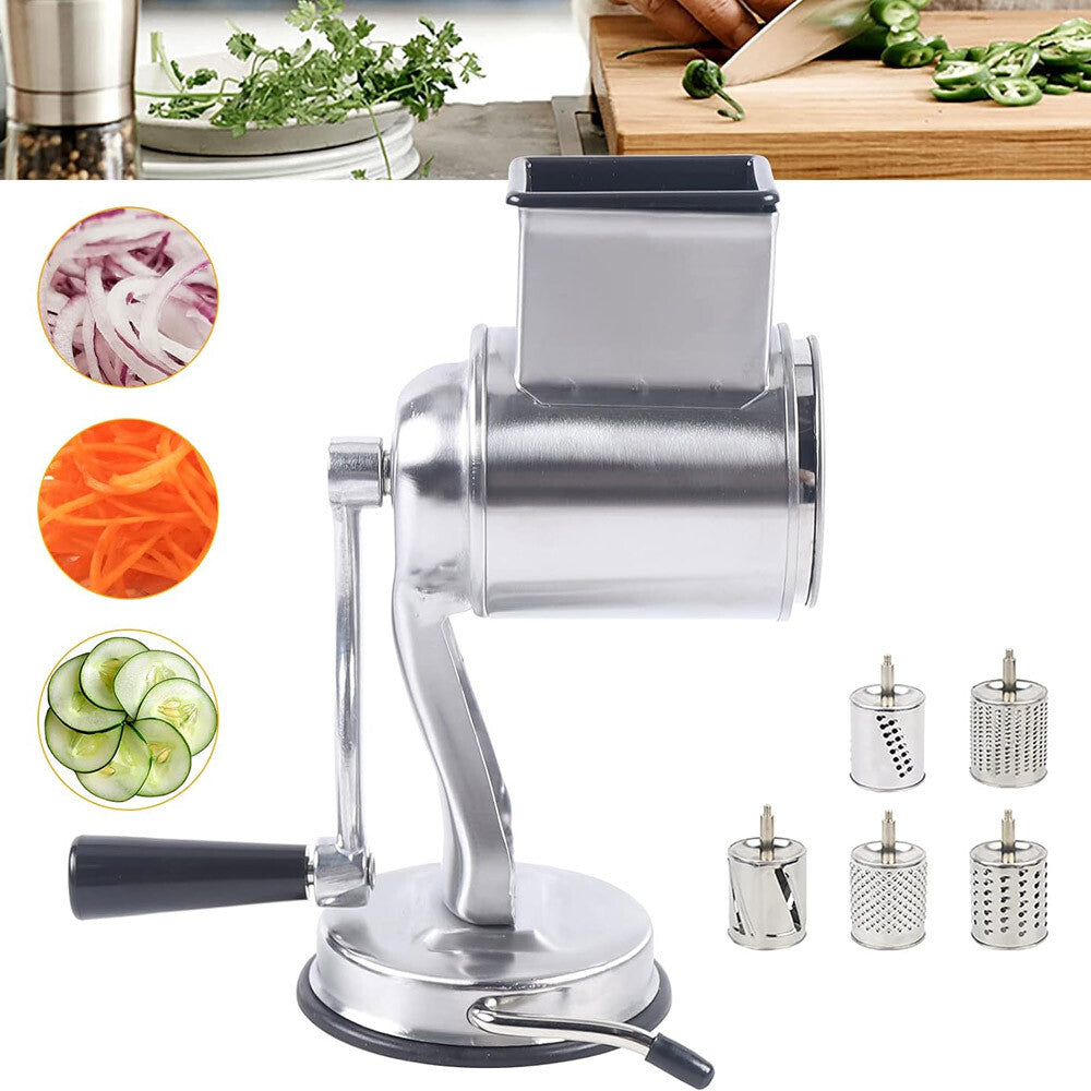 Stainless Steel Rotary Cheese Grater Hand Drum Slicer Crank Vegetable Chopper US