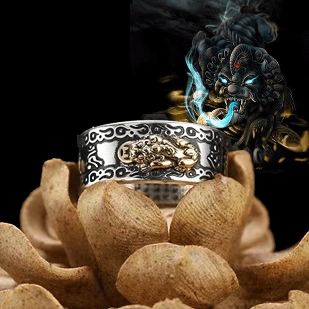 Feng Shui Pixiu Adjustable Ring Buddhist Mantra Attract Wealth Lucky Ring Charm