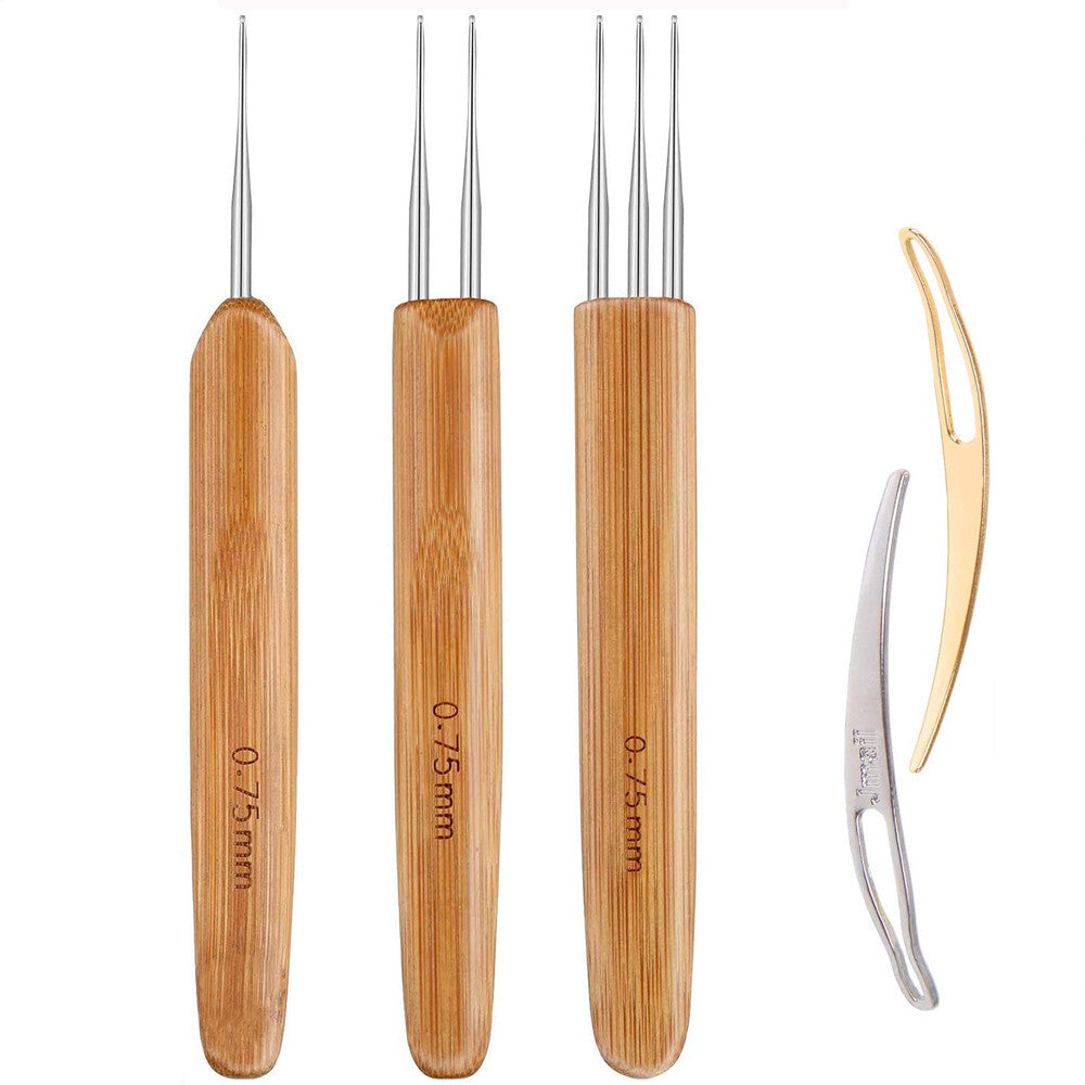 5PCS DIY Crochet Needle Hook Bamboo Handle Dread Knit Hair Making Braiding Tool