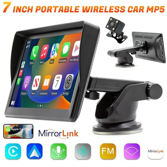 7" Portable Wireless Car Stereo with Carplay Android Auto Play FM & Backup Cam