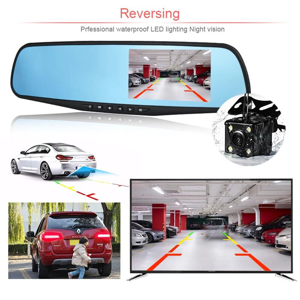1080P HD Rearview Mirror Car DVR Dual Dash Cam Camera Front Rear Video Recorder