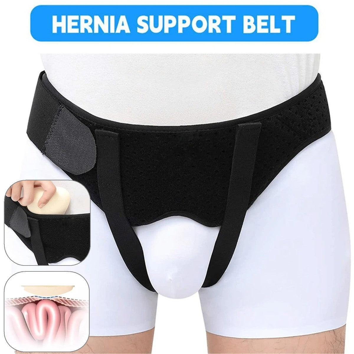 Hernia Support Belt Men Truss for Inguinal with 2 Removable Compression Pads US
