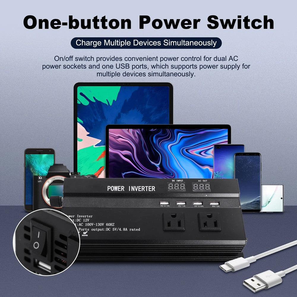 6000W Solar Converter Car Power Inverter DC 12V to AC 110V LCD Sine Wave Home RV