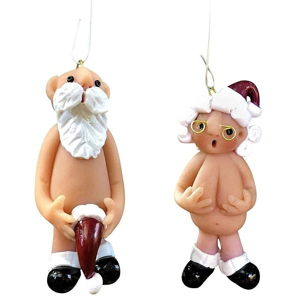2PCS Resin Santa Claus Ornament Naked Santa Naughty Funny Christmas Tree Pendant