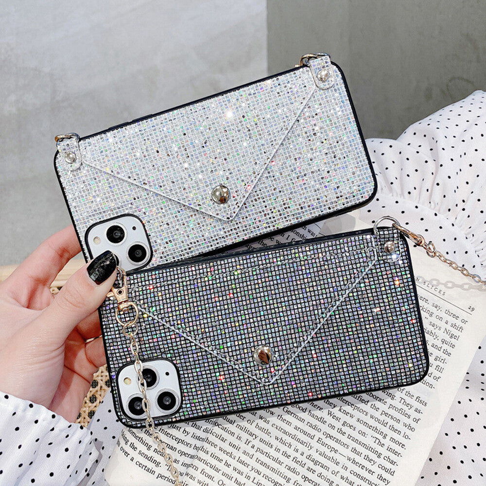 Bling Glitter Card Pocket Case Cover for Iphone 13 12 11 XS Max XR X & Strap US