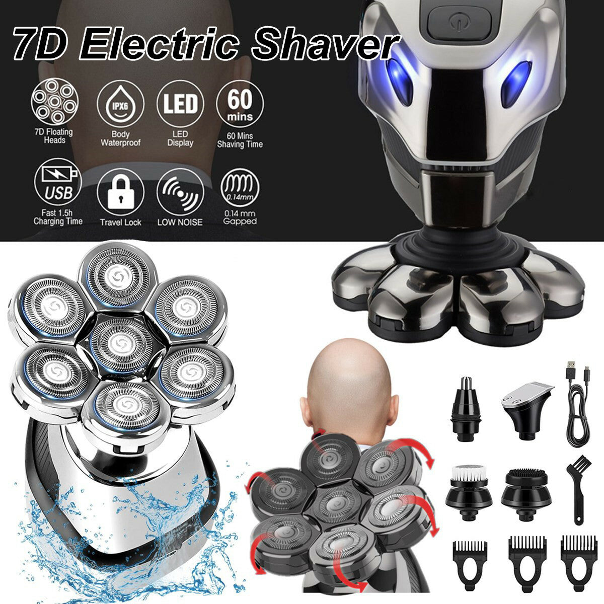 Men'S Razor Rotary Waterproof Electric Shaver Pop-Up Trimmer Wet Dry Cordless US