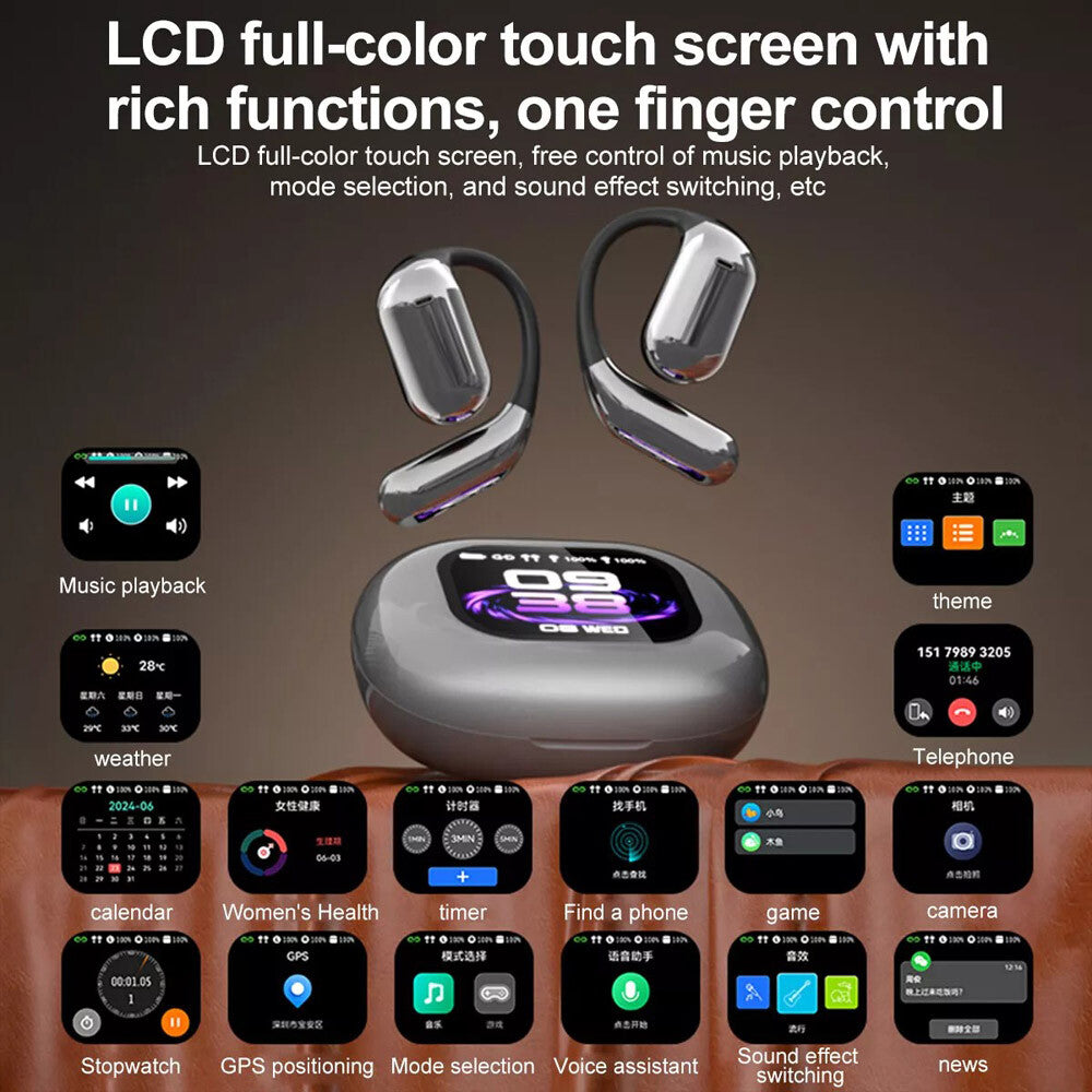 LCD Touch Screen Earbuds over True Wireless Bluetooth 5.4 Headphones Earphones