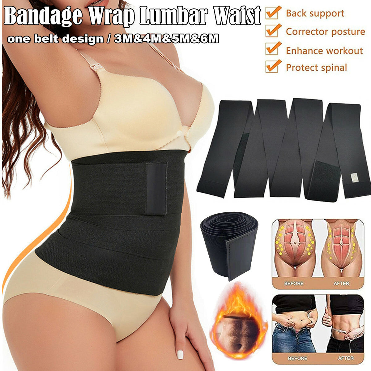 Lumbar Waist Support Snatch Me up Bandage Wrap Sauna Belt Trimmer Body Shaper US
