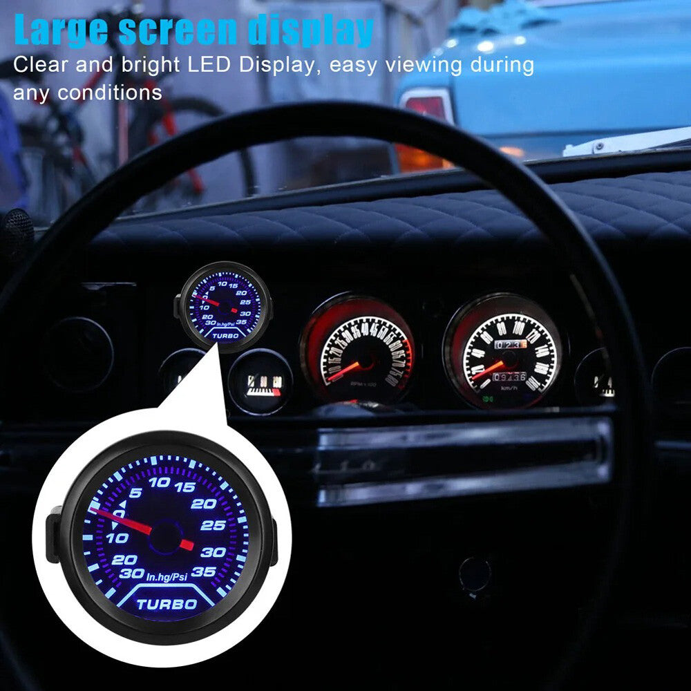 Digital Boost Gauge Universal 2" 52Mm 0-35 PSI Pressure Turbo Meter Smoked Face