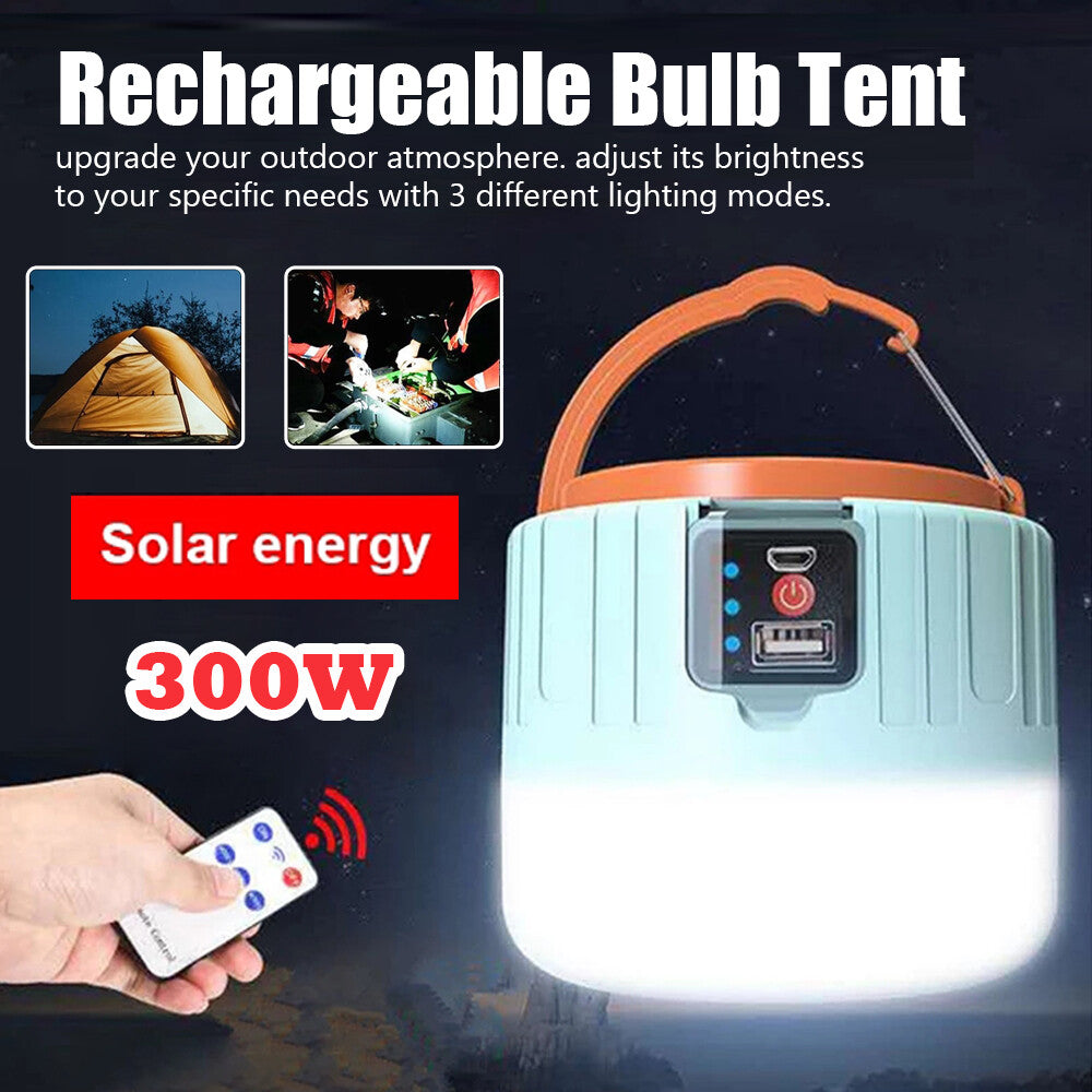 Bright Remote Control Solar LED Camping Lamp Rechargeable Light Bulb Tent Light