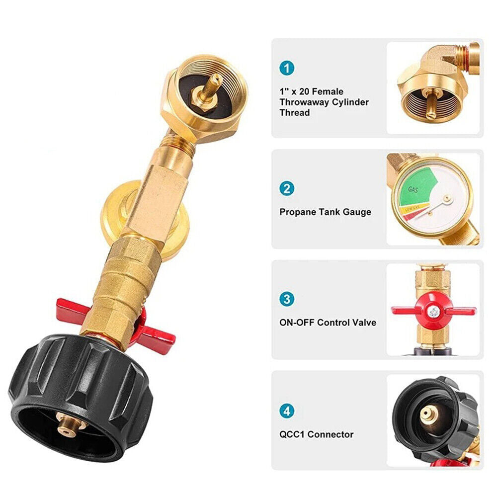 1Lb to 20Lb Tank Propane Refill Adapter with Gauge and On-Off Control Valve US