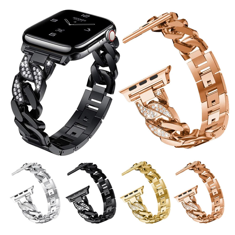 Watch Strap Metal Band Diamond Chain for Apple Iwatch Series 7 6 5 4 3 2 1 Sport
