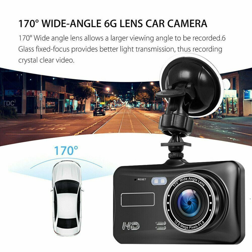 Touch Screen Dash Cam 4" 1080P Dual Lens Car DVR Recorder Front and Rear Camera