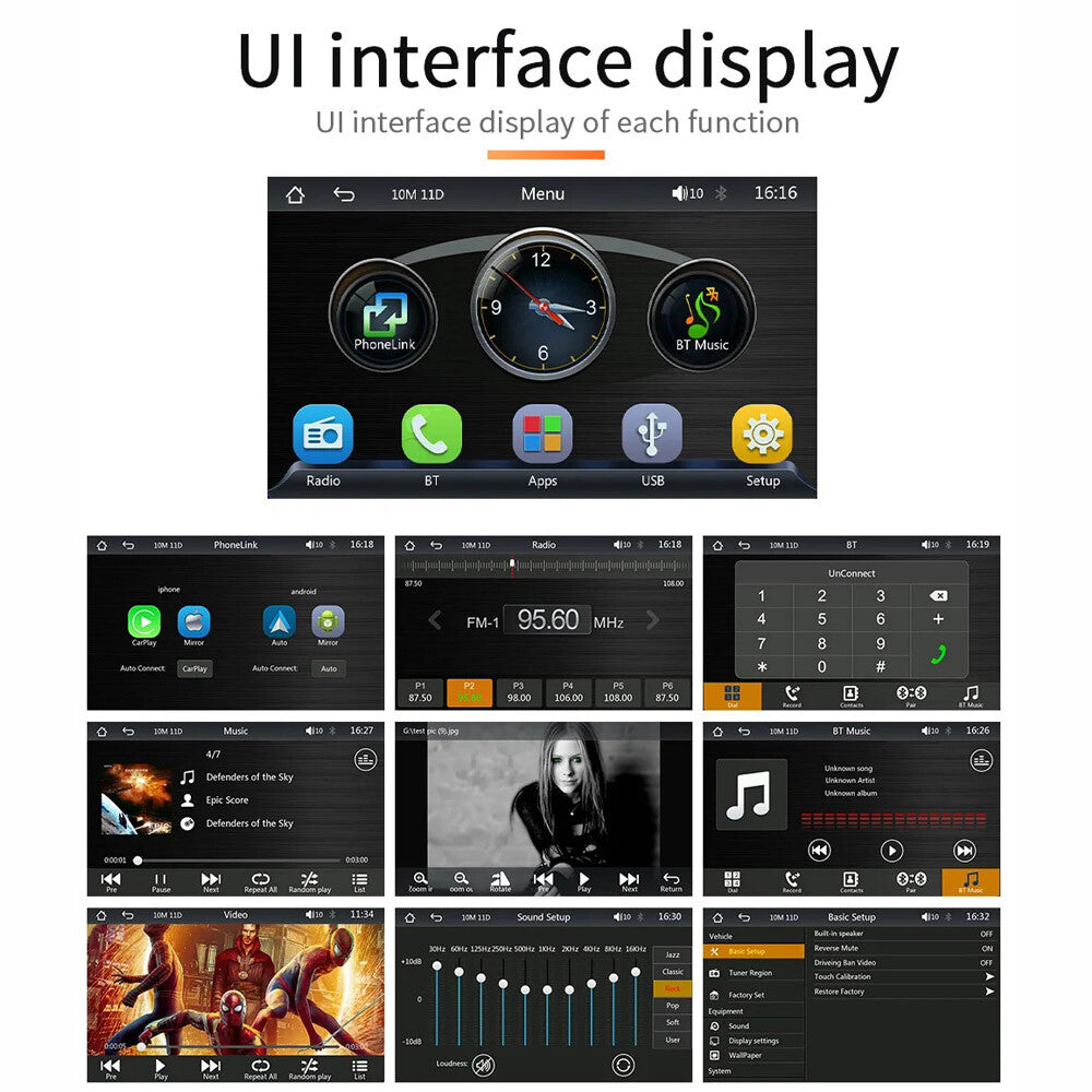 7" Portable Wireless Car Stereo with Carplay Android Auto Play FM & Backup Cam