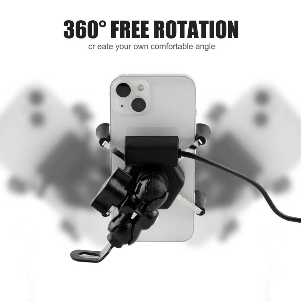 Motorcycle Motorbike Phone GPS Mirror Bracket Holder Mounts W/ USB Charger Port