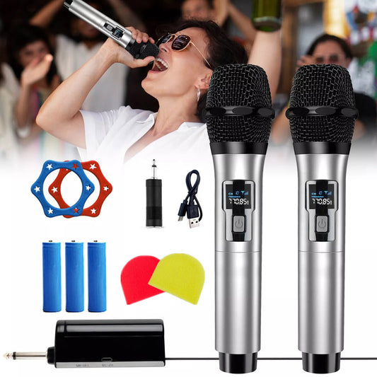 Pro UHF Wireless Microphone System Set Dual Handheld Rechargeable Karaoke Party