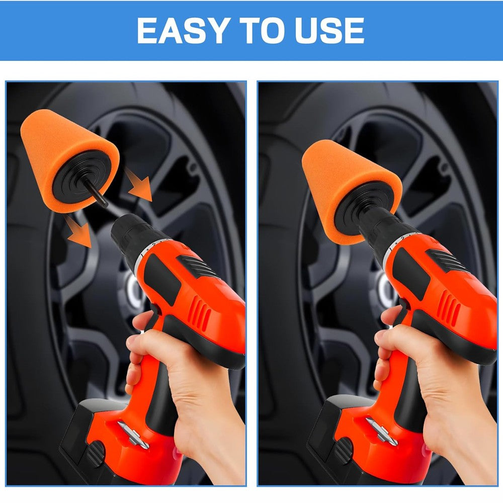 4" Foam Drill Polishing Cone Ball Pads Kit Car Hub Waxing Buffing Wheel Polisher