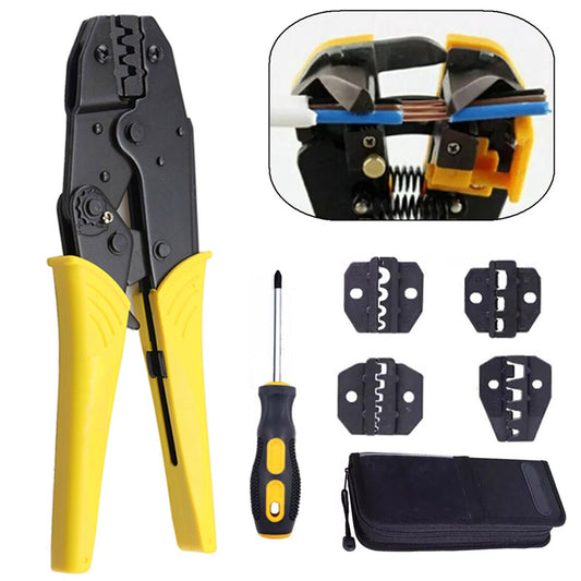 Ratcheting Crimping Tool Kit Cord End Terminals Wire Crimper Pliers 4Dies W/Case