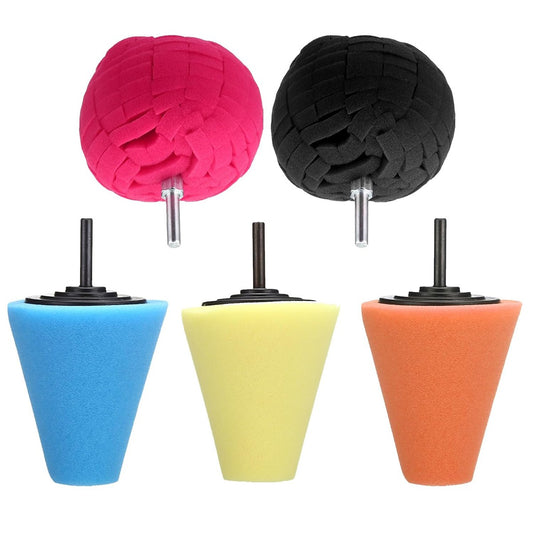 4" Foam Drill Polishing Cone Ball Pads Kit Car Hub Waxing Buffing Wheel Polisher