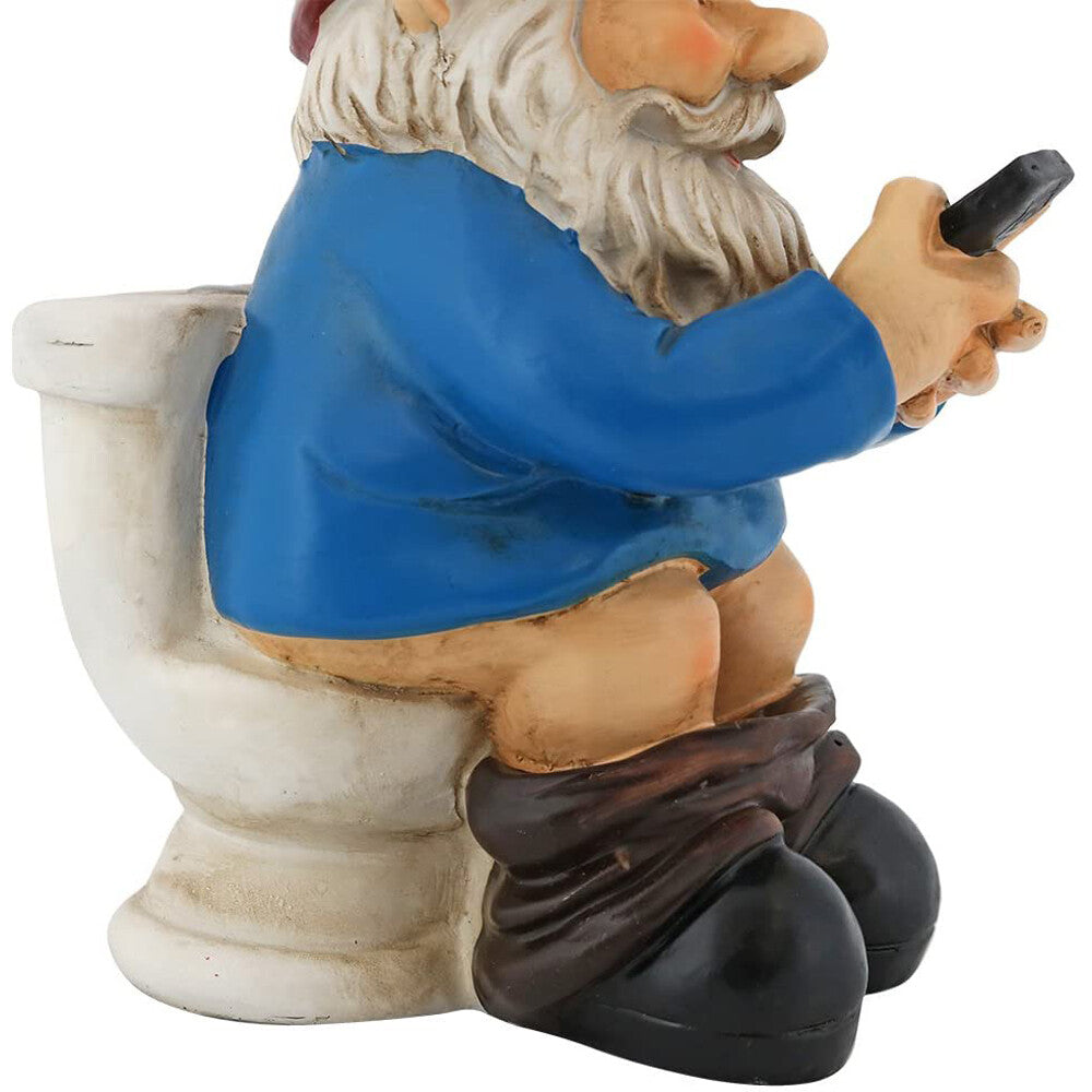 3D Dwarf Toilet Play Phone Statue Garden Gnome Resin Doll Figurines Crafts USA