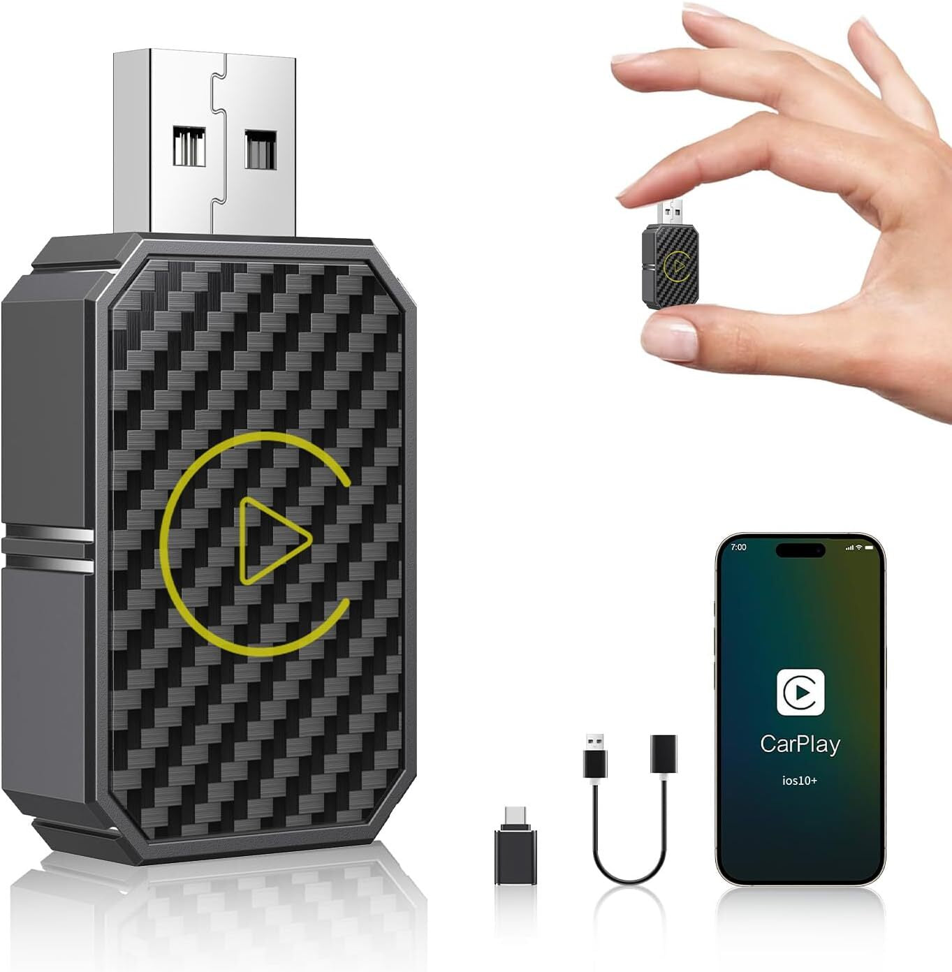 Mini Wireless Carplay Adapter for Apple Plug & Play Low Latency Converts Wired