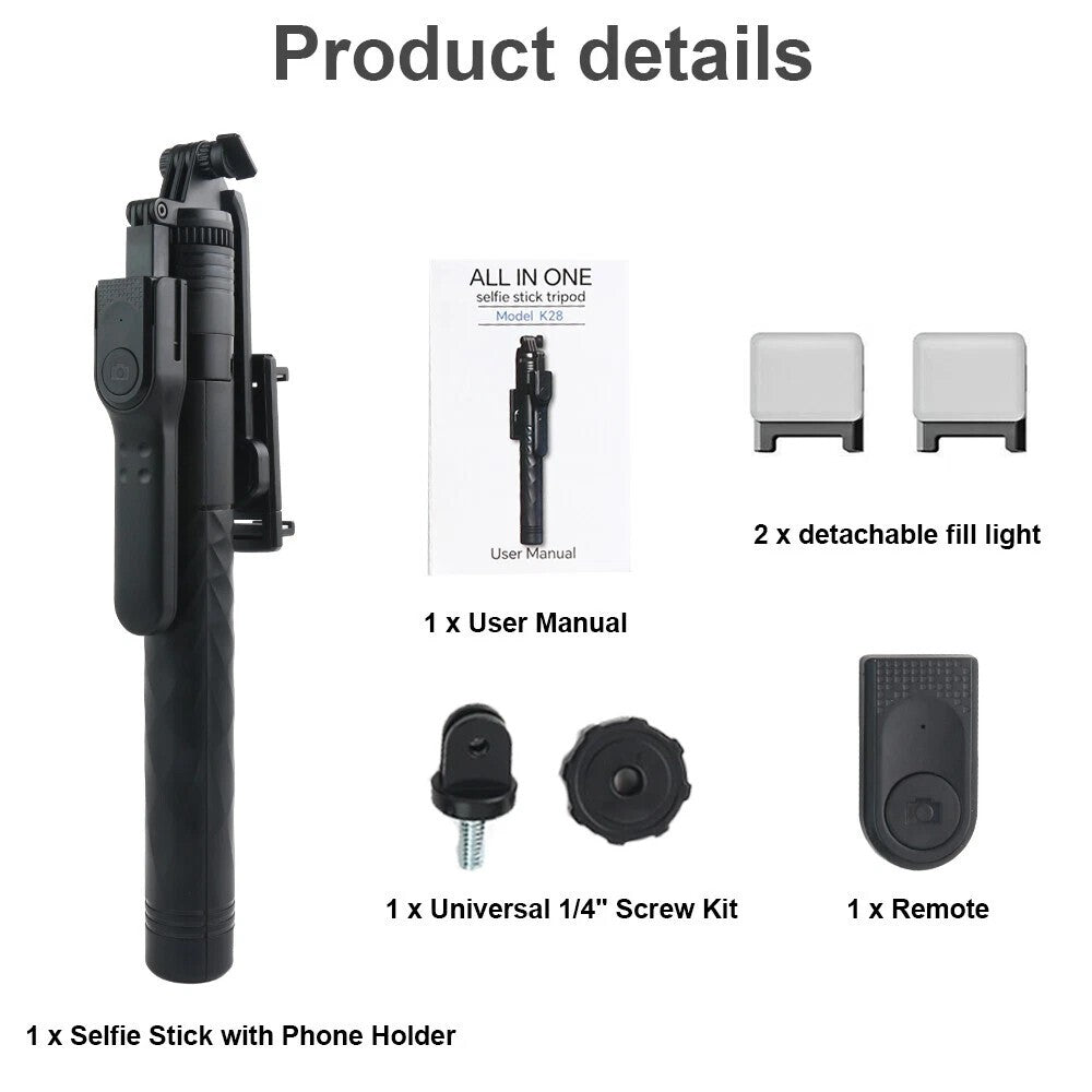 68" Wireless Selfie Stick Tripod Stand Foldable Remote for Phone Shooting Live